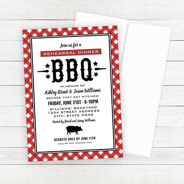 Rustic Red Gingham Wedding Rehearsal Dinner BBQ Invitation (Creator Uploaded)