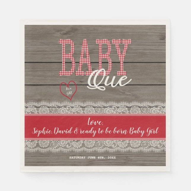 Rustic Red Gingham Wood Boy Baby Shower BBQ Napkin (Front)