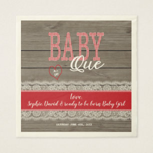 Rustic Red Gingham Wood Boy Baby Shower BBQ Napkin