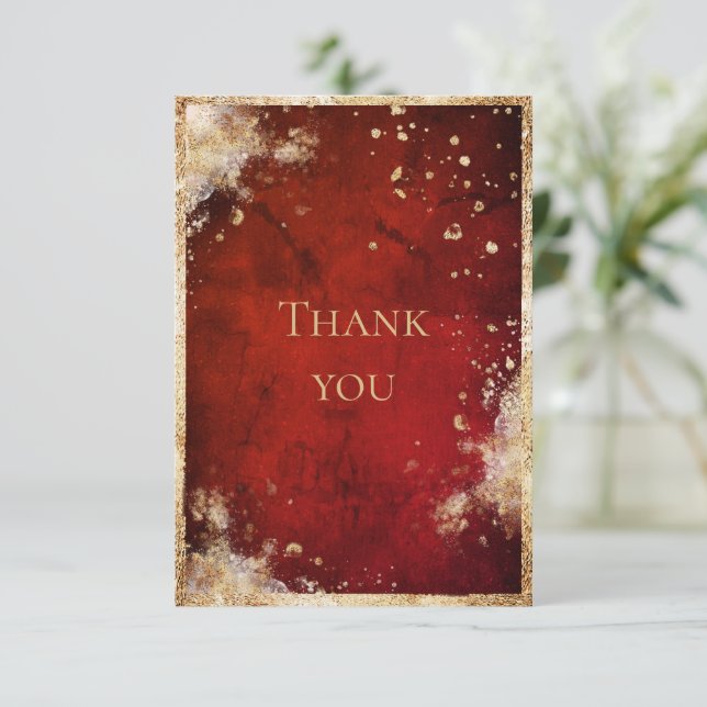 Rustic Red Gold Flat Thank You Card (Standing Front)