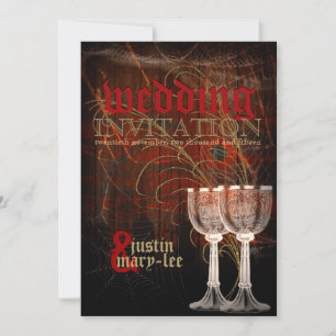 Rustic Red Gold Gothic Halloween Wedding Invitation
