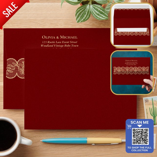 Rustic Red Gold Lace Envelope (Creator Uploaded)