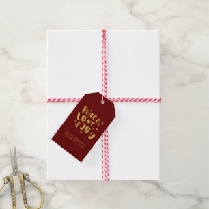 Rustic Red Gold Peace Love & Joy Holiday Christmas Gift Tags