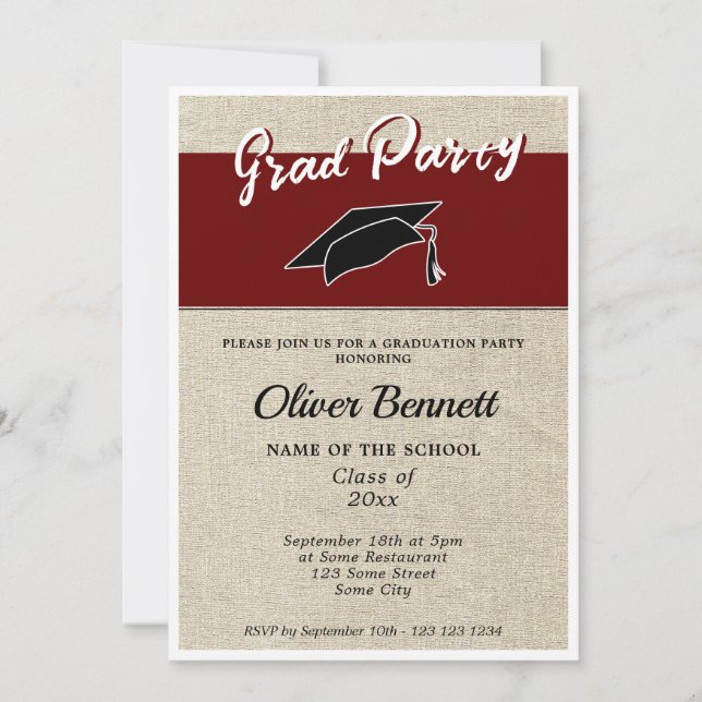 Rustic Red Graduate Cap Graduation Party Invitation (Front)