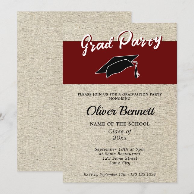 Rustic Red Graduate Cap Graduation Party Invitation (Front/Back)