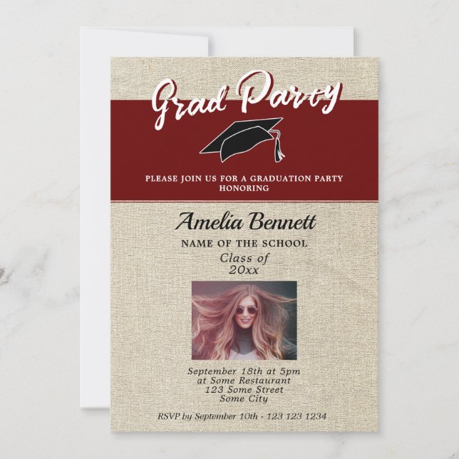 Rustic Red Graduate Cap Graduation Party Photo Invitation (Front)
