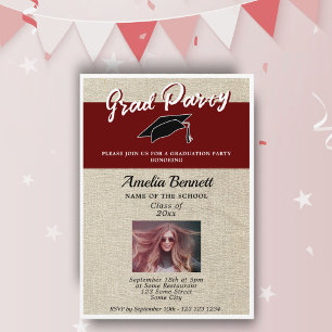 Rustic Red Graduate Cap Graduation Party Photo Invitation