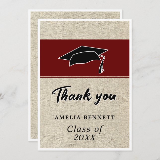 Rustic Red Graduate Cap Graduation  Thank You Card (Front/Back)