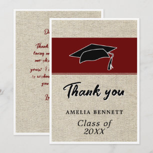 Rustic Red Graduate Cap Graduation  Thank You Card