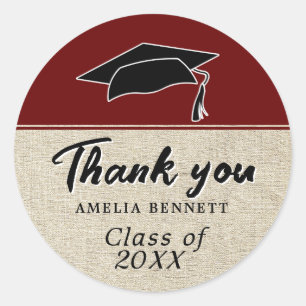 Rustic Red Graduate Cap Graduation Thank you Classic Round Sticker