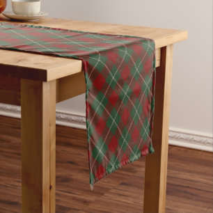 Rustic Red Green and Beige Tartan Plaid Pattern Short Table Runner