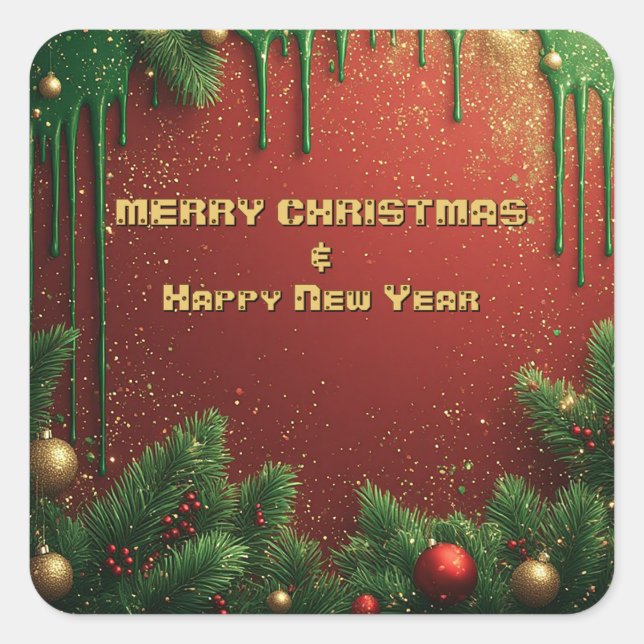 Rustic Red Green Christmas Border Square Sticker (Front)