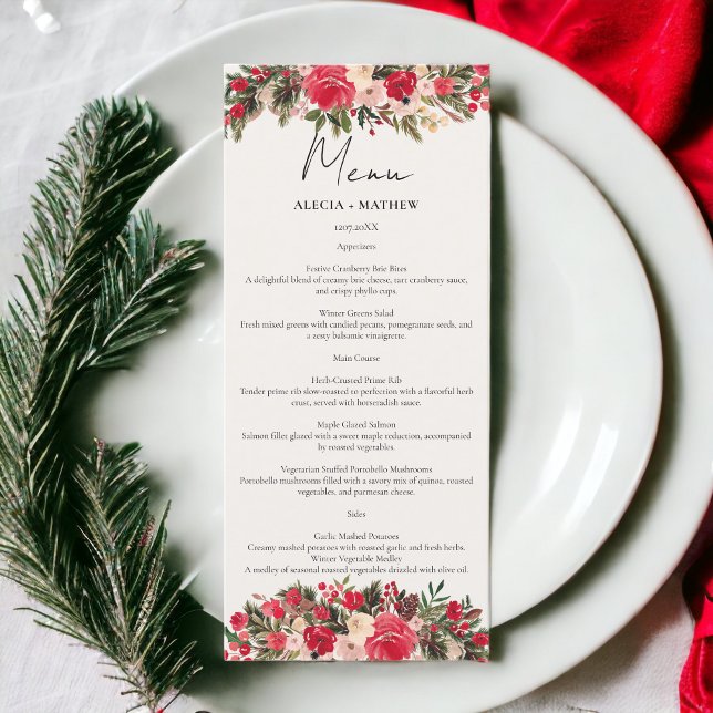 Rustic Red green Floral Winter Wedding Menu (Rustic Red green Floral Winter Wedding Menu)