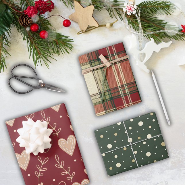 Rustic Red Green Holiday Christmas  Wrapping Paper Sheet (Creator Uploaded)
