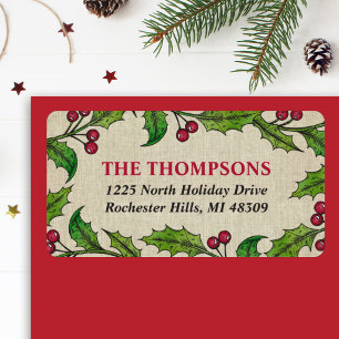 Rustic Red Green Holly Berry Wreath Address Label