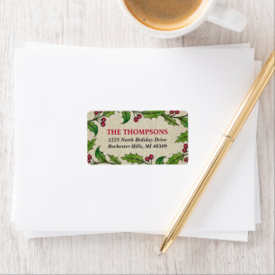 Rustic Red Green Holly Berry Wreath Address Label