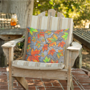 Rustic  red green orange tree bark maple leaves cushion