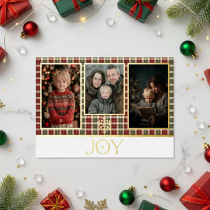 Rustic Red & Green Plaid Christmas Joy Photo Foil Holiday Card