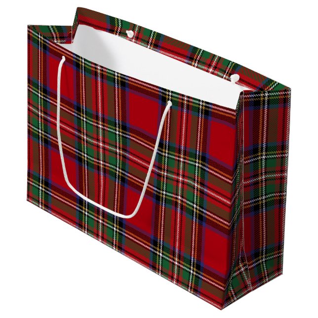 Rustic Red Green Plaid Classic Stewart Tartan Large Gift Bag (Front Angled)