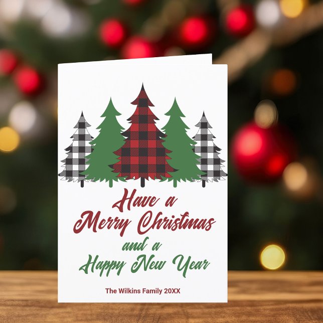 Rustic Red Green Plaid Trees Christmas Letter Holiday Card (Creator Uploaded)