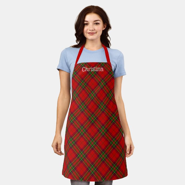 Rustic Red Green Tartan Plaid With Name Apron (Worn)