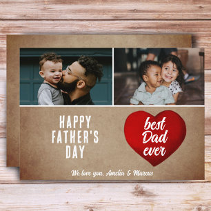 Rustic Red Heart Best Dad Ever Daddy 2 Photo Card