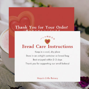 Rustic Red Heart Bread Care Instructions Thank You Card