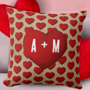 Rustic Red Heart Pattern Valentine's Day Couple Cushion