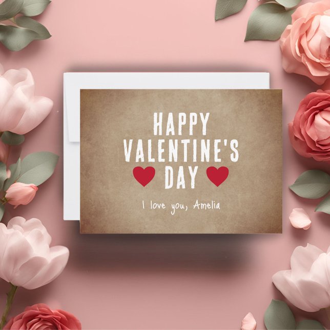 Rustic Red Hearts Happy Valentine's Day Boyfriend Holiday Card (Creator Uploaded)