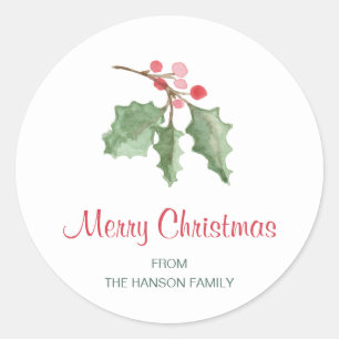 Rustic Red Holly Berries Merry Christmas Classic Round Sticker