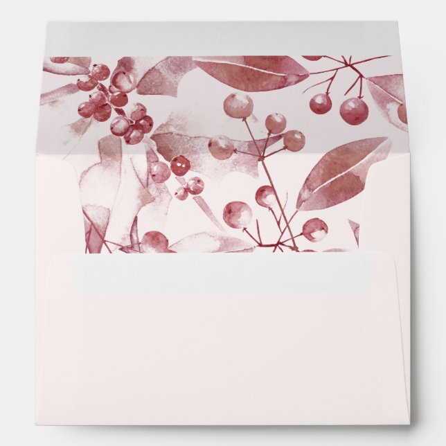 Rustic Red Holly on Blush Holiday Party Envelope (Back (Bottom))