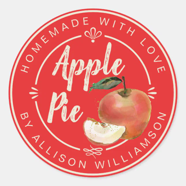 Rustic Red Homemade Apple Pie Classic Round Sticker | Zazzle