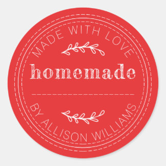 Rustic Red Homemade Classic Round Sticker