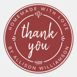 Rustic Red Homemade Thank You Classic Round Sticker