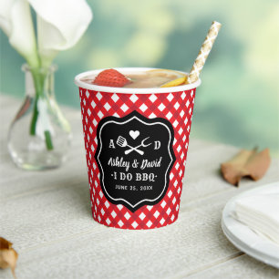 Rustic Red I Do BBQ Custom Wedding Monogram Paper Cups