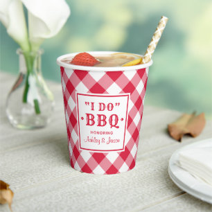 Rustic Red I Do BBQ Custom Wedding Monogram Paper Cups