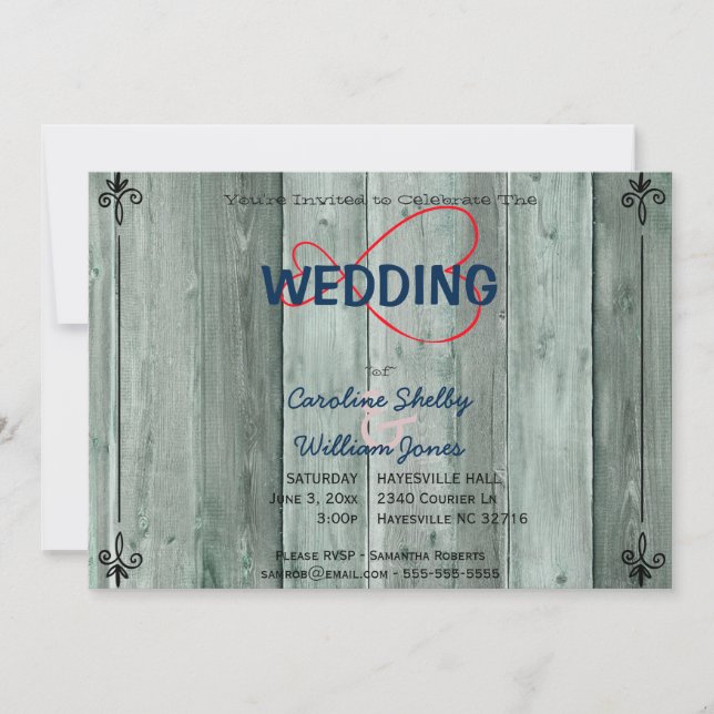 Rustic Red Infinity Heart Wedding Invitation (Front)
