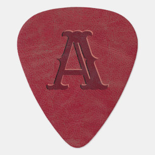 Rustic Red Leather Texture Monogram Initial Guitar Pick