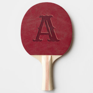 Rustic Red Leather Texture Monogram Initial Ping Pong Paddle