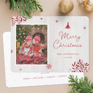 Rustic Red Leaves Custom Photo Christmas Card