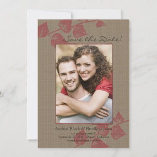 Rustic Red Leaves Photo Wedding Save the Date