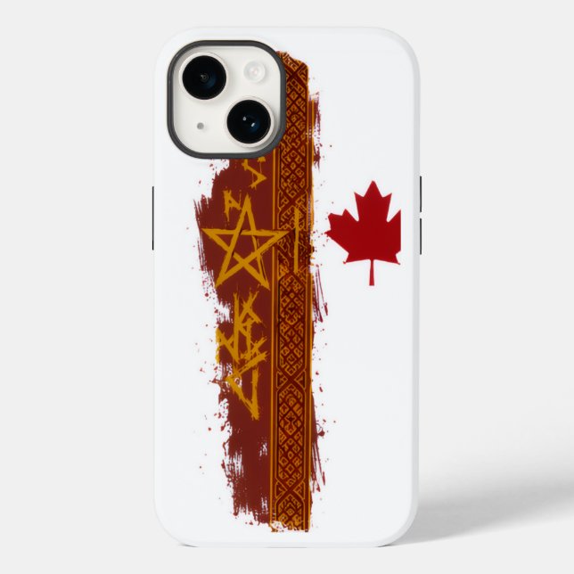 Rustic Red Maple Leaf Grunge Stripe Gold Star Desi Case-Mate iPhone Case (Back)