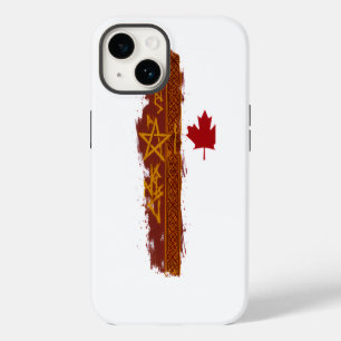 Rustic Red Maple Leaf Grunge Stripe Gold Star Desi iPhone 14 Case