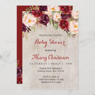 Rustic Red Marsala Baby Shower Invitation