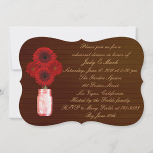 Rustic Red Mason Jar Rehearsal Dinner Invite