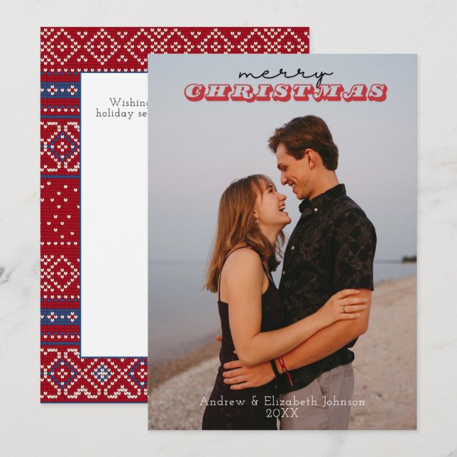 Rustic Red Merry Christmas 1 Photo Christmas Card (Front/Back)