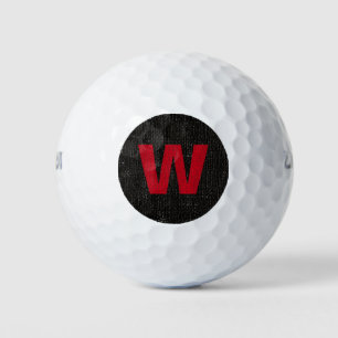 Rustic Red Monogram Initial on Black Burlap Golf Balls
