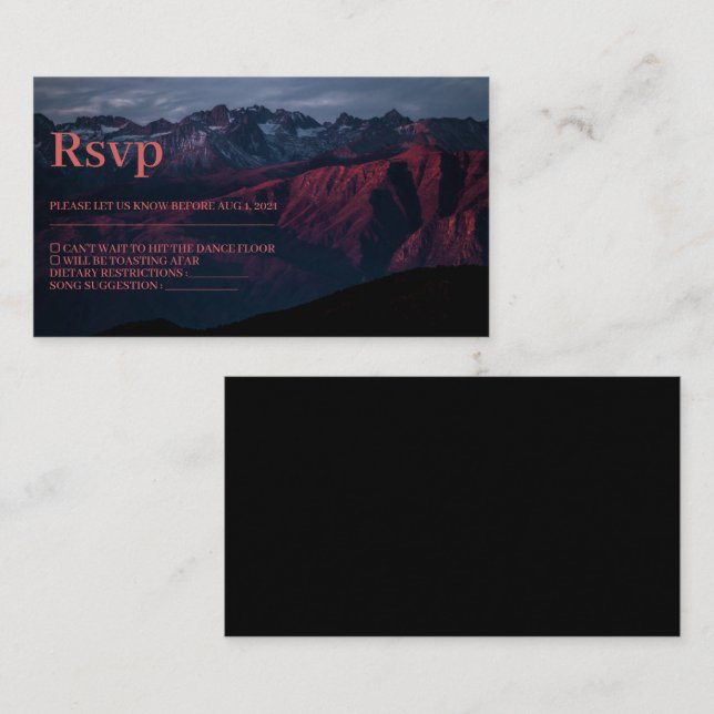 Rustic Red Mountains Wedding Rsvp Card (Front/Back)