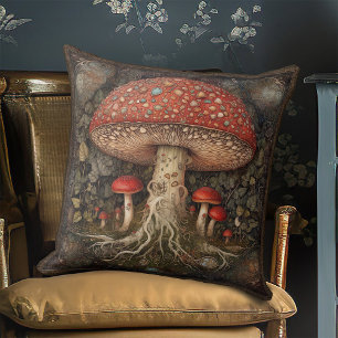 Rustic Red Mushroom Botanical Cottagecore Festival Cushion