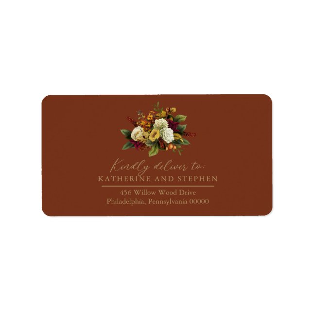 Rustic Red | Orange Floral Bouquet RSVP Address La Label (Front)